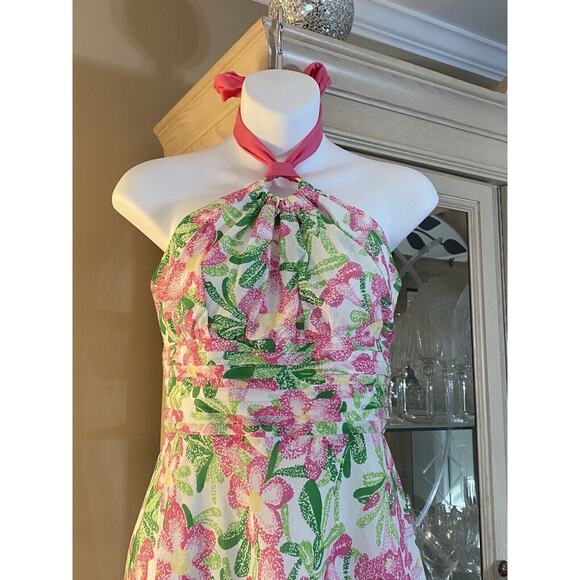 LILLY PULITZER VINTAGE WHITE LABEL SILK & COTTON HALTER DRESS SZ4 SUMMER PERFECT - Picture 2 of 10